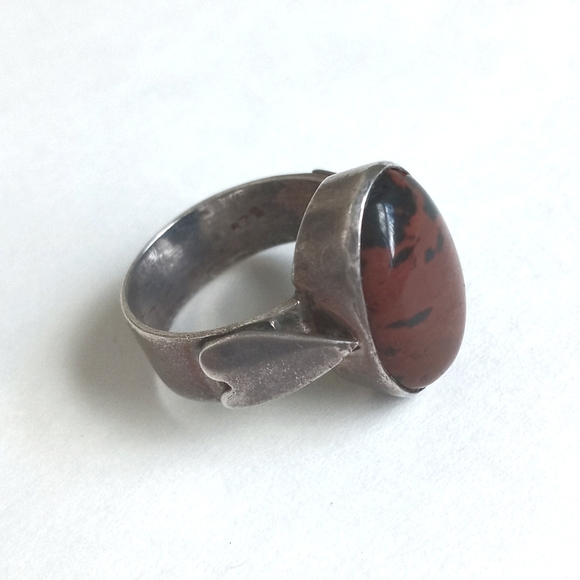 Vintage 925 Silver Ring with Red Jasper/ Mahogany Obsidian Cabochon Gemstone 8 - Picture 4 of 13